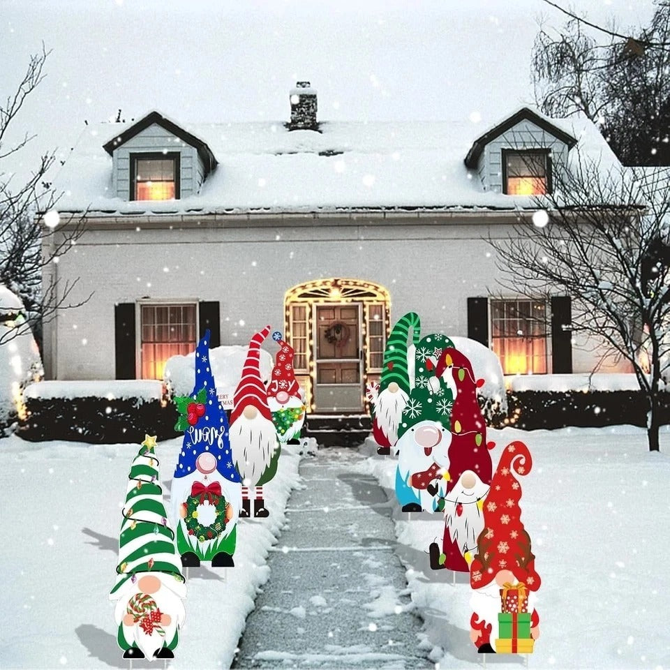 Christmas Gnome Yard Sign Outdoor Decoration, 8Pcs Gnome Yard Sign Stakes, Decor