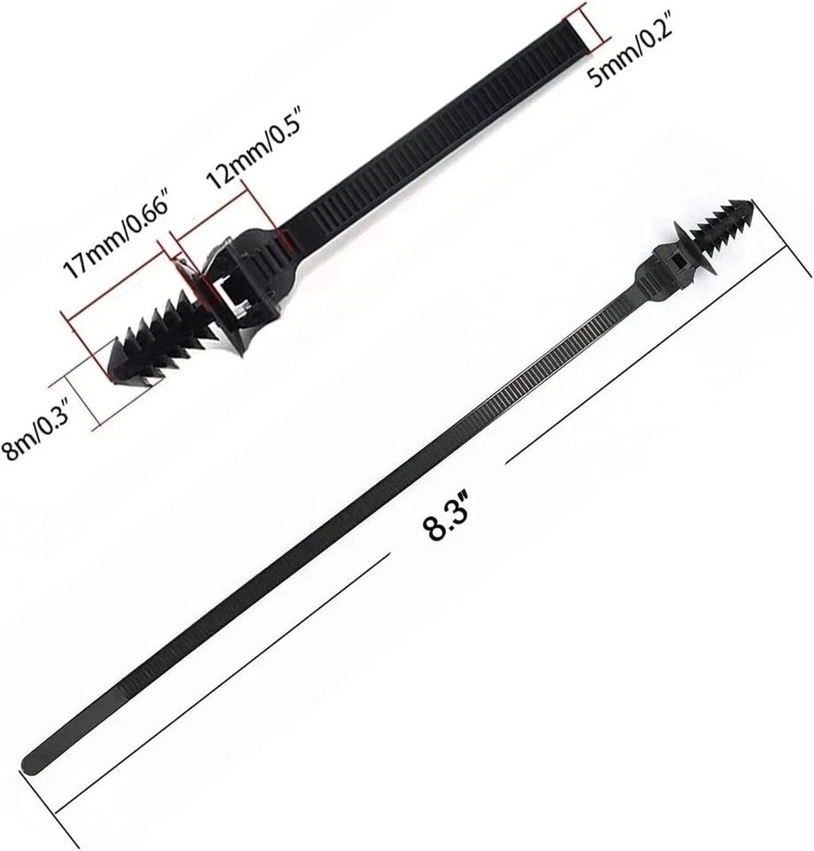 Push Mount Zip Ties, 8 Inch Cable Zip Tie Black Wire Tie with Push Pin Fir Tree