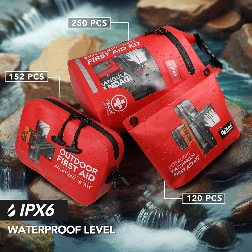152 PCS Waterproof First Aid Kit, Portable Small Boat Dry Bag Bug Out Bag, Emerg