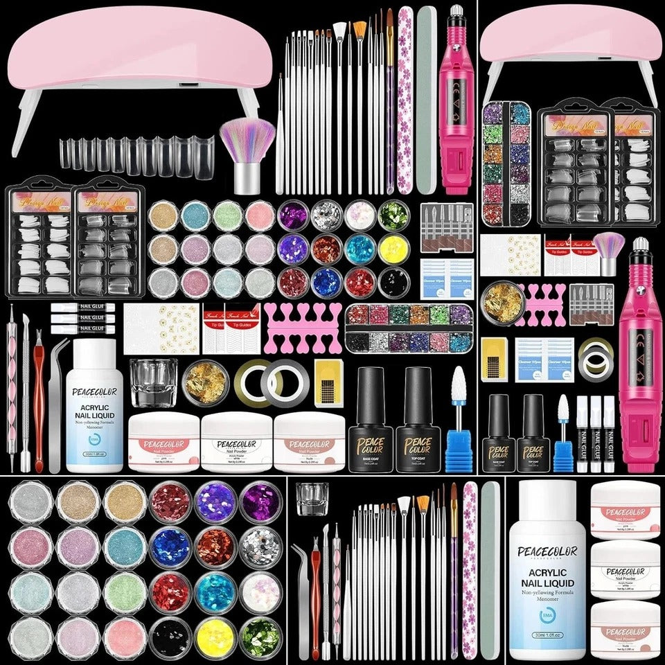 Acrylic Nail Kit with Drill and U V Light, Professional Acrylic Nail Kits with E