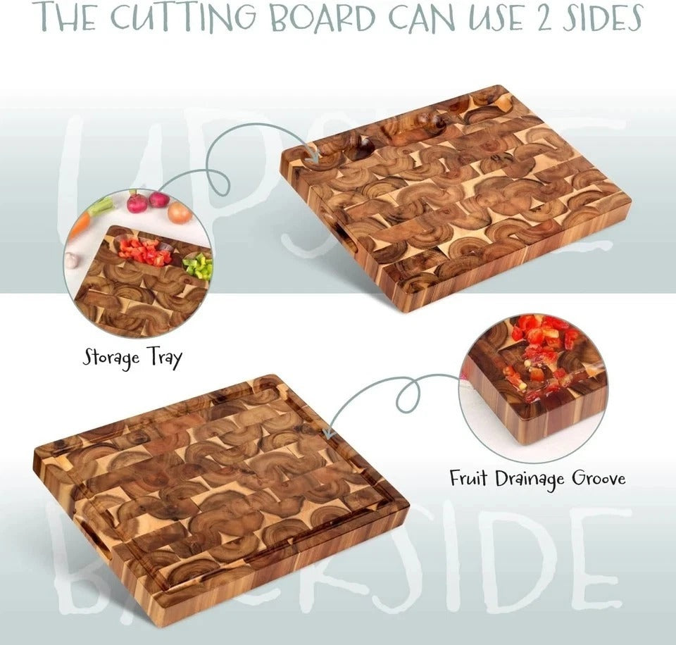 Acacia End Grain Cutting Board (17X13X1.5In), Butcher Block - Reversible Multipu