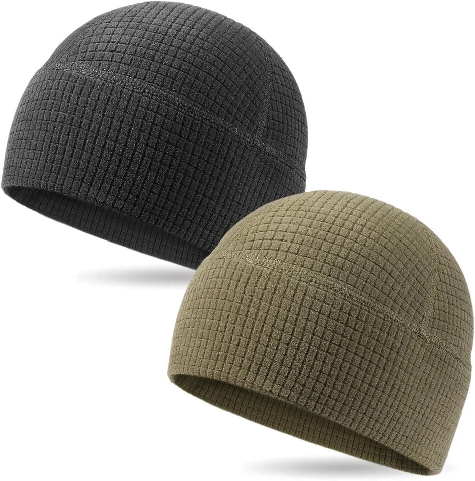 2 Pack Grid Fleece Beanie Watch Cap Waffle Tactical Beanie Multi-Season Army Mil