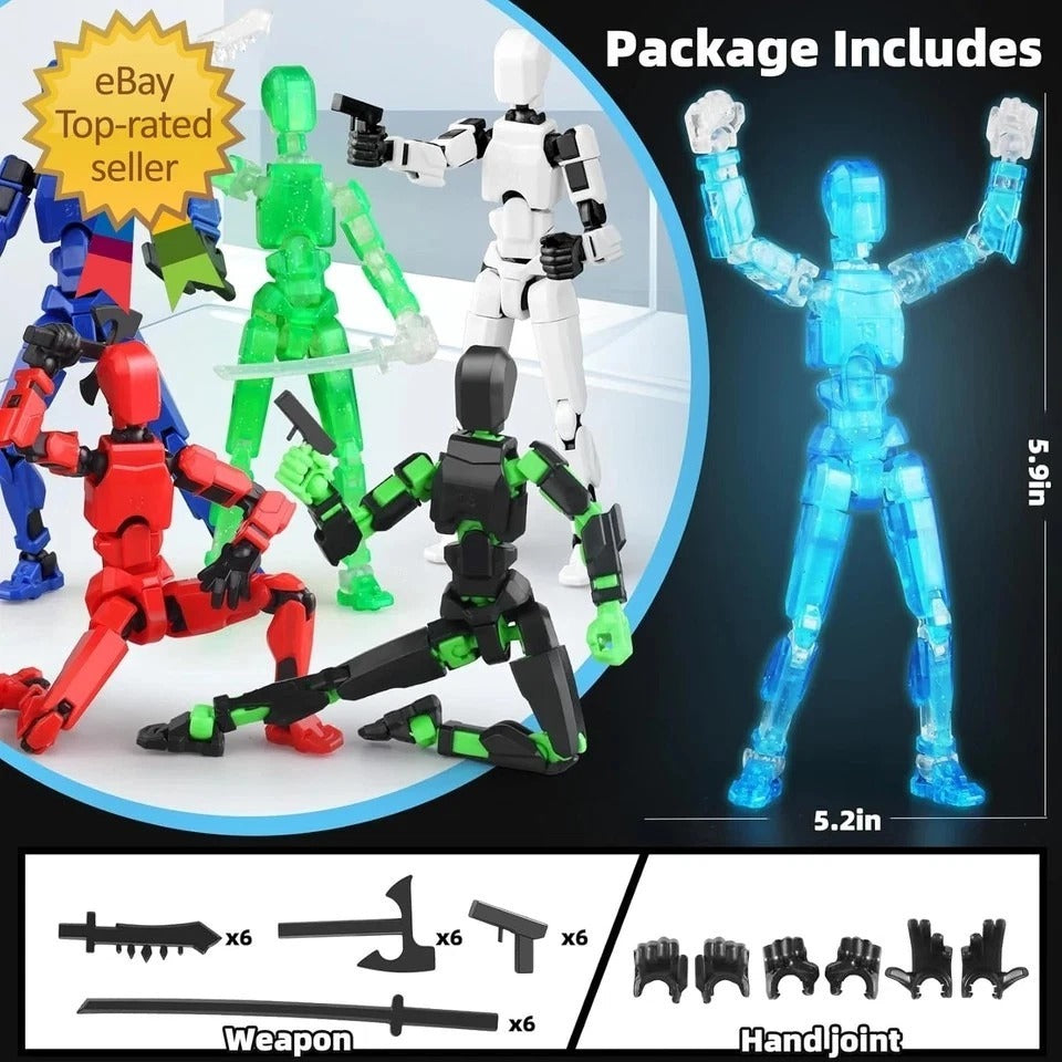 Luminous T13 Action Figure Set, 6PCS Robot Action Figure Titan 13 3D Printed Toy