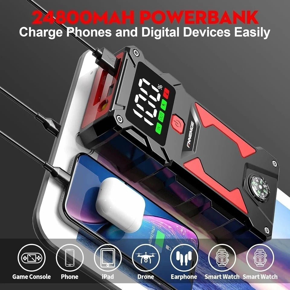 5000A 24800mAh 12V Car Jump Starter for Gas/Diesel with USB, LED & Display