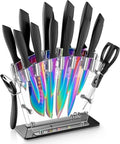 Rainbow Titanium Coated Knife Set 16 Pieces Ergonomic Handles for Kitchen