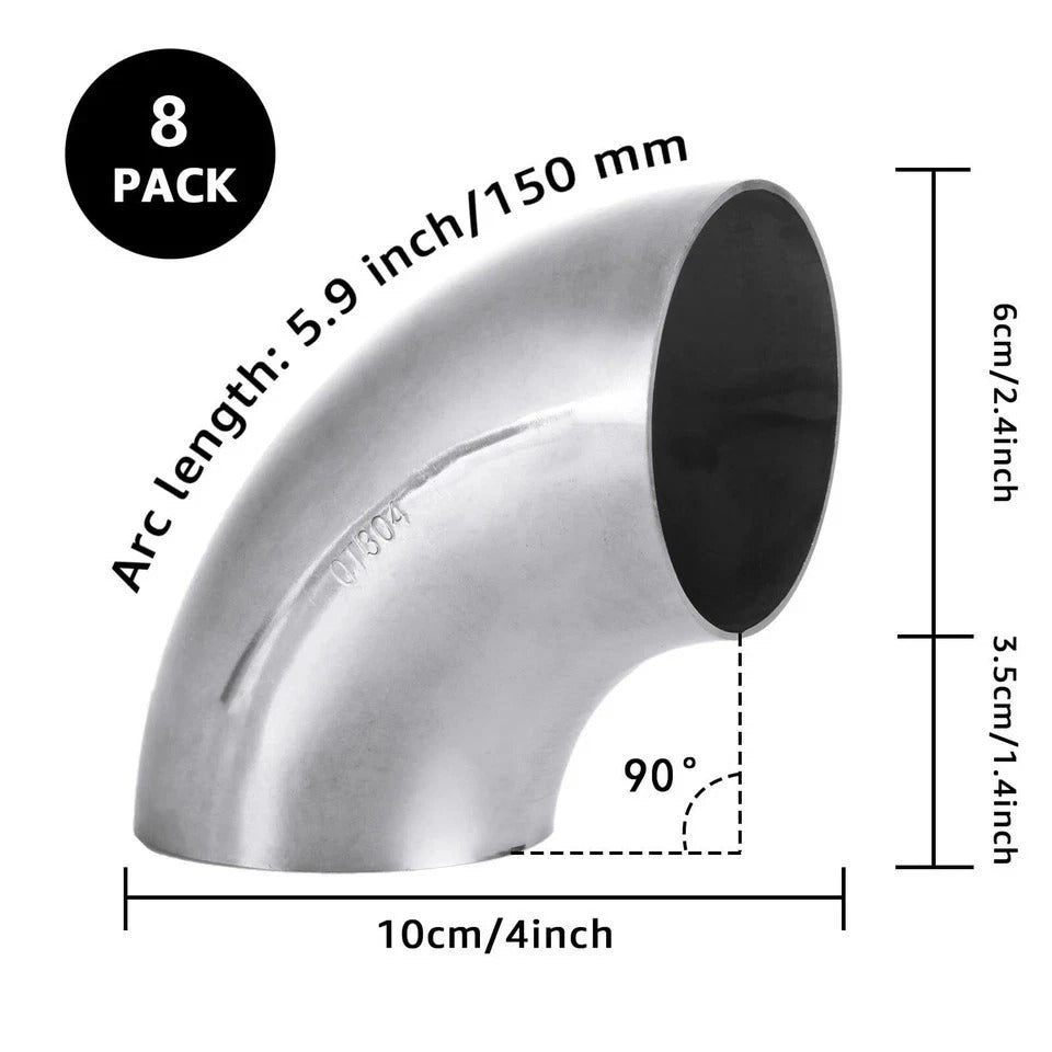 8 Pack 2.5 Inch 304 Stainless Steel Exhaust Elbow Pipe 90° Mandrel Bend Elbow...