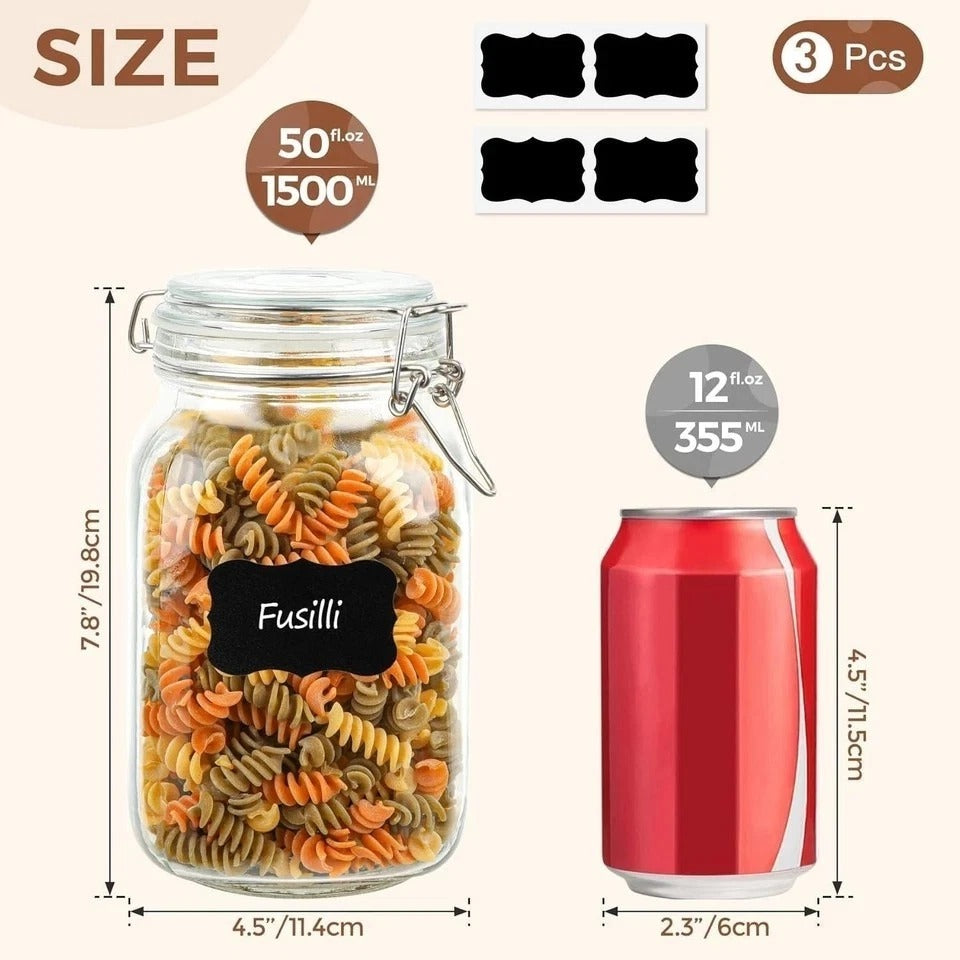 Stylish Clear Glass Canisters with Airtight Lids - Kitchen Organization Set of 3