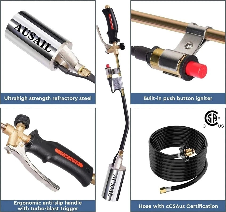 High Output Propane Weed Torch - 1,800,000 BTU Flame Thrower with 10 FT Hose