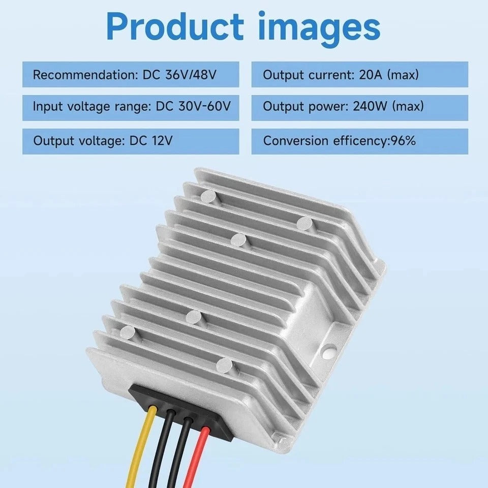 Waterproof 36V/48V to 12V 20A DC-DC Converter with Overload Protection