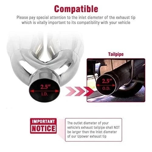 2.5 Inch Inlet 3.5 Inch Outlet Dual Exhaust Tips Tailpipe 2.5" to 3.5" 9.75"