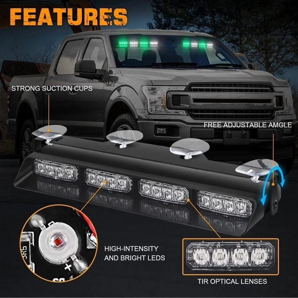 Green White Emergency Dash Strobe Lights Safety Flashing Warning Interior Front/