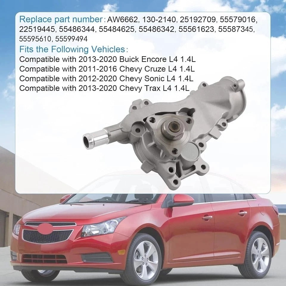Water Pump Compatible with 2013-2020 Encore, 2011-2016 Cruze, 2012-2020 Sonic, 2