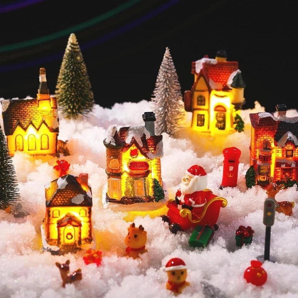 40 Pcs Christmas Village Sets Christmas Village Houses LED Holiday Village Fi...