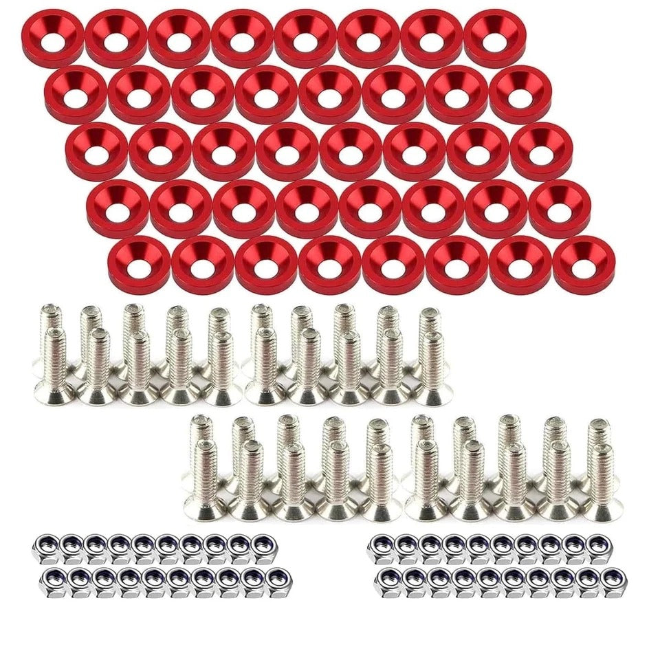 Engine Dress up Kit, 40 PCS Bumper Fender Washers ，M6 Dress up Bolts (Red)