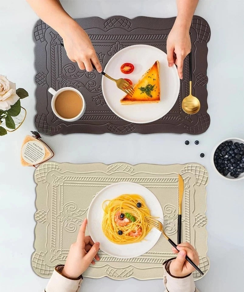 Faux Leather Placemats Set of 6, Rectangle Heat Resistant Table Mats, Non-Sli...