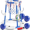 Pool Basketball Hoop, 2-In-1 Floating Pool Toys Ring Game with 4 Balls and Pump,