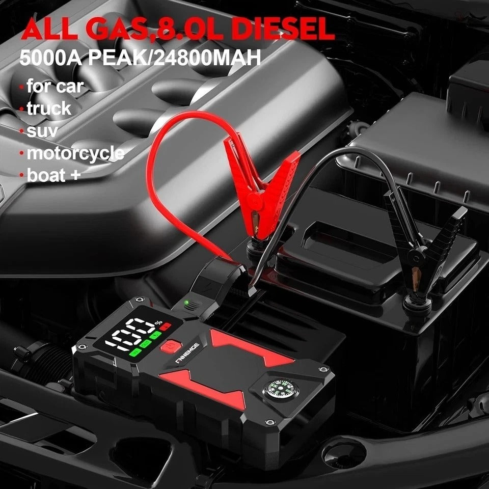 5000A 24800mAh 12V Car Jump Starter for Gas/Diesel with USB, LED & Display