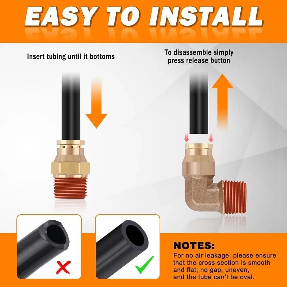 3/8" DOT Quick Push to Connect Fittings Brass Straight and 90 Degree Elbows, 3/8
