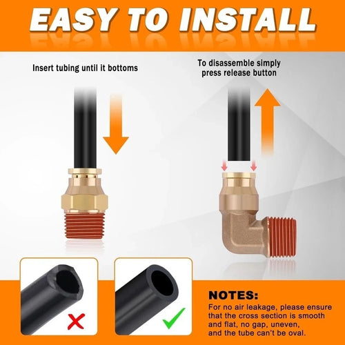 3/8" DOT Quick Push to Connect Fittings Brass Straight and 90 Degree Elbows, 3/8