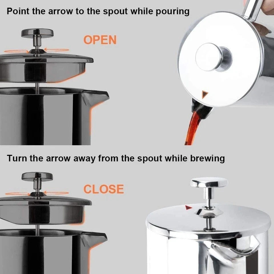 French Press Coffee Maker, 304 Grade Stainless Steel Insulated Coffee Press with
