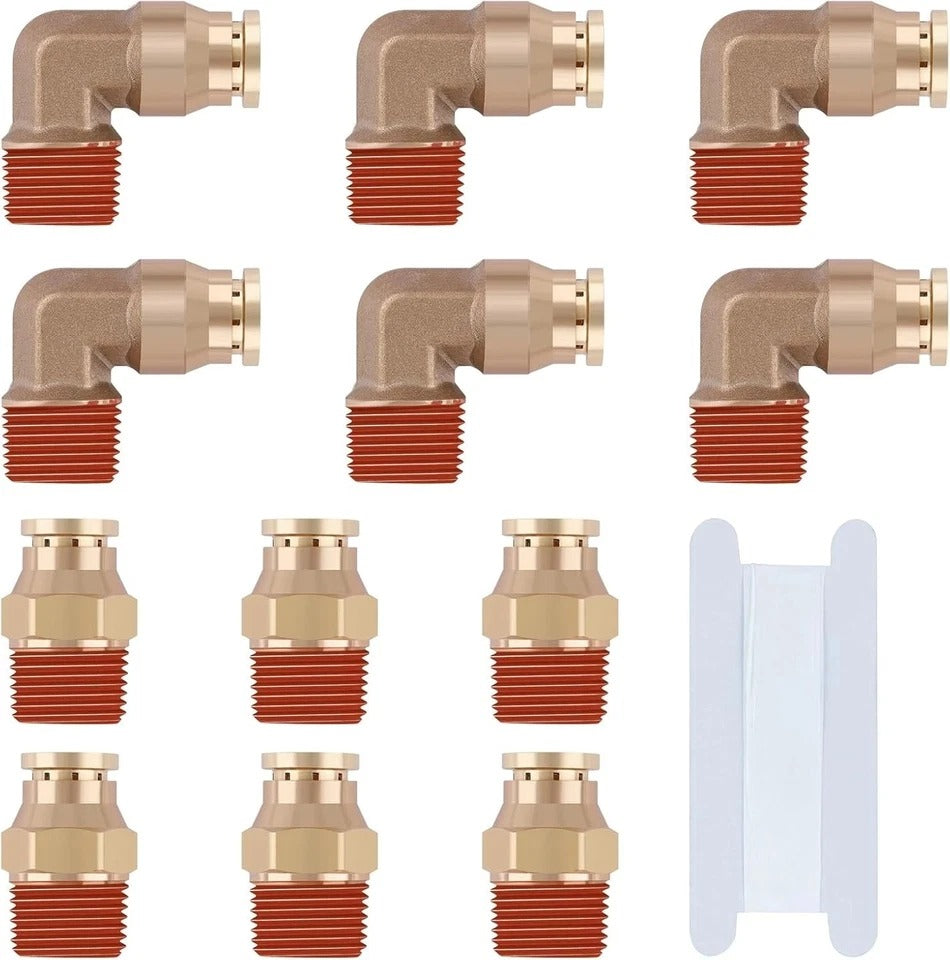 3/8" DOT Quick Push to Connect Fittings Brass Straight and 90 Degree Elbows, 3/8