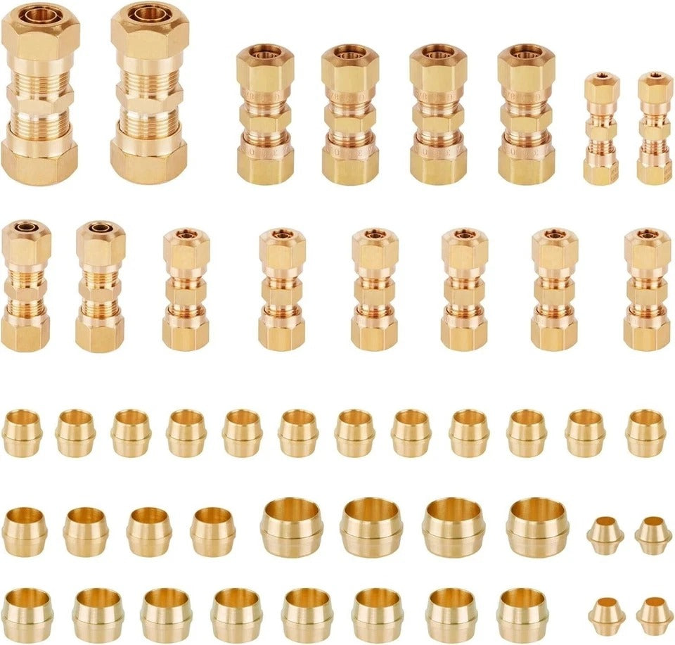48 PCS DOT Brass Compression Air Brake Nylon Tubing Fittings,1/4" 1/8" 3/8" 1/2"
