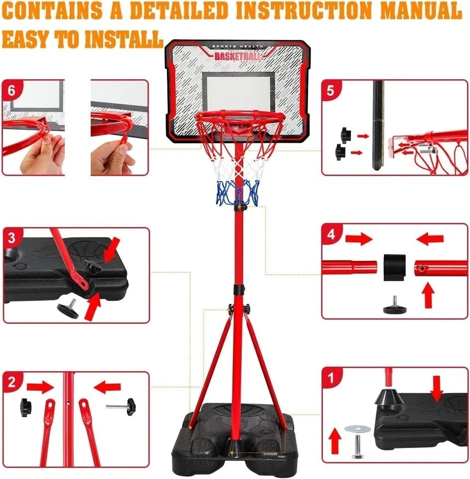 Kids Basketball Hoop - Adjustable Height 2.9Ft-6.2Ft Toddler for Kids, Goal Indo