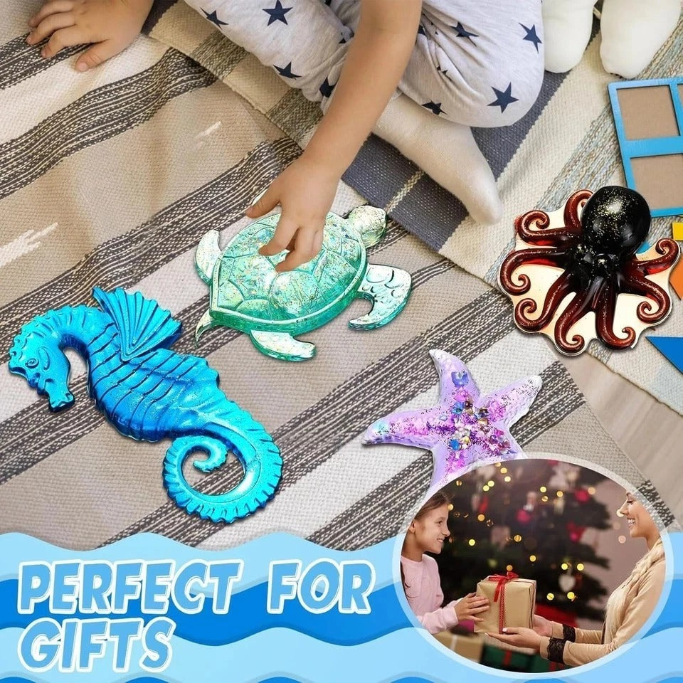 4 Pcs Ocean Theme Resin Molds 3D Large Silicone Epoxy Resin Seahorse Shells Star