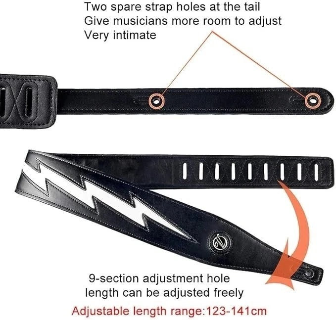 Guitar Strap With Lightning Bolt For Electric Guitars/bass, Leather Adjust