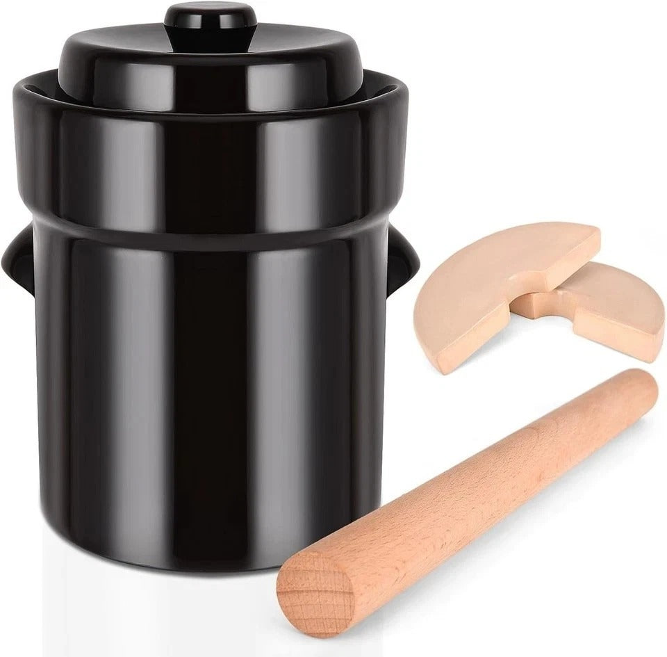 Fermentation Crock 5 Liter / 1.3 Gallon, Sauerkraut Crock with Lid, Weights & Po