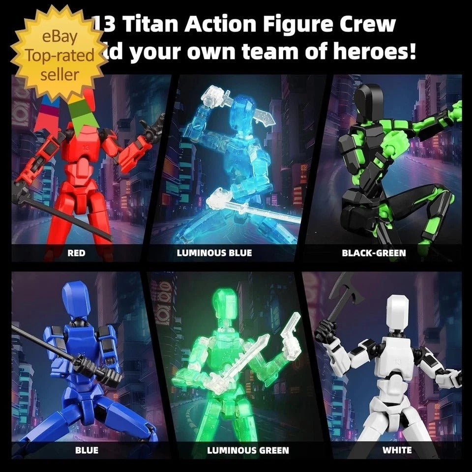 Luminous T13 Action Figure Set, 6PCS Robot Action Figure Titan 13 3D Printed Toy
