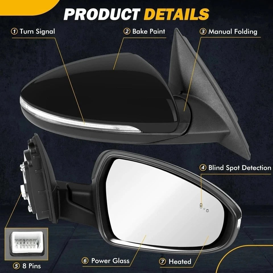 Side Mirror Compatible with KIA Forte 2019 2020 2021 2022 2023 2024, W/Blind Spo