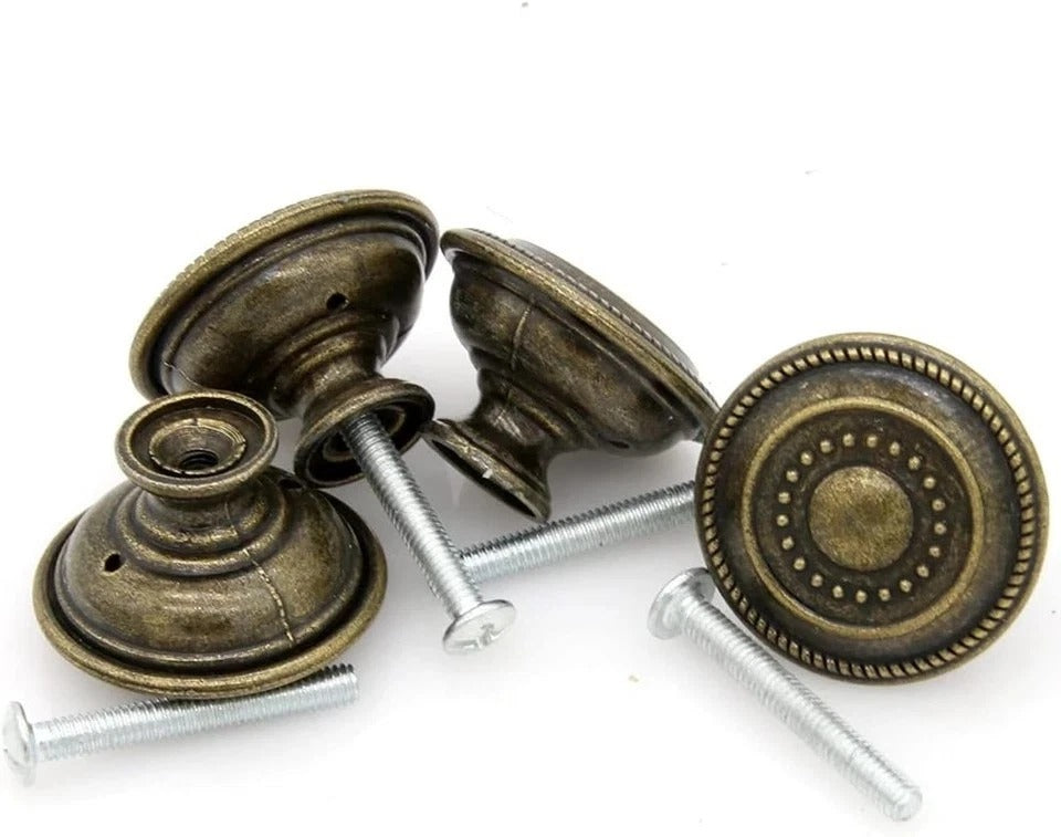 8 Vintage Antique Brass Drawer Knobs – 1.3" Diameter, 0.8" Height, Set of 8