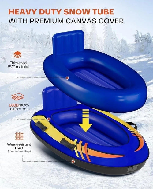 2 Person Inflatable Snow Sled with Premium Canvas Cover, Snow Tubes for Sledding