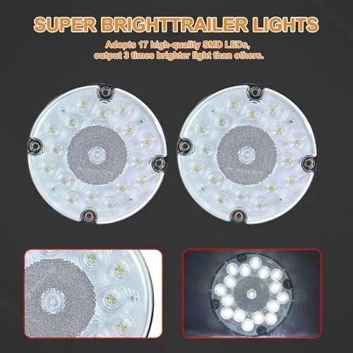 2Pcs 7" Round White LED Backup Lights 17 LED Marker Clearance 17 LED White