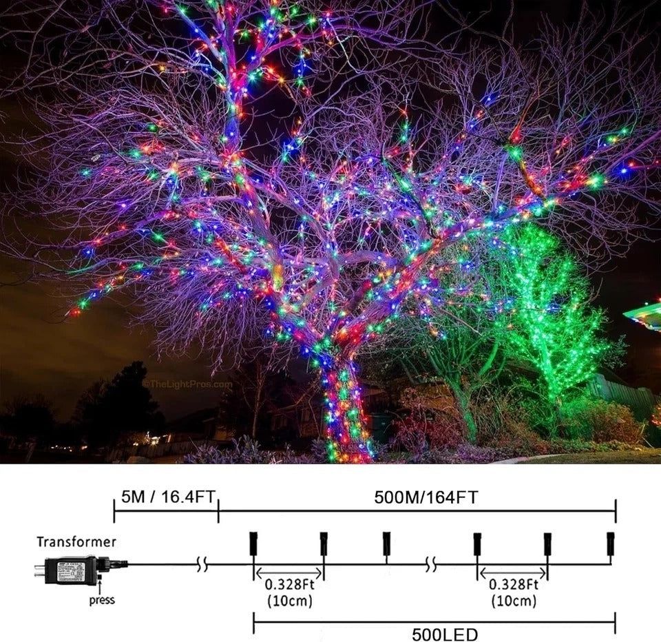 Multicolor 500LED Christmas String Lights 164ft Christmas Lights Waterproof
