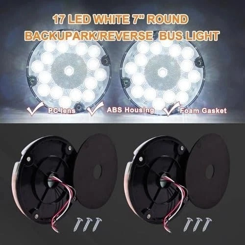 2Pcs 7" Round White LED Backup Lights 17 LED Marker Clearance 17 LED White