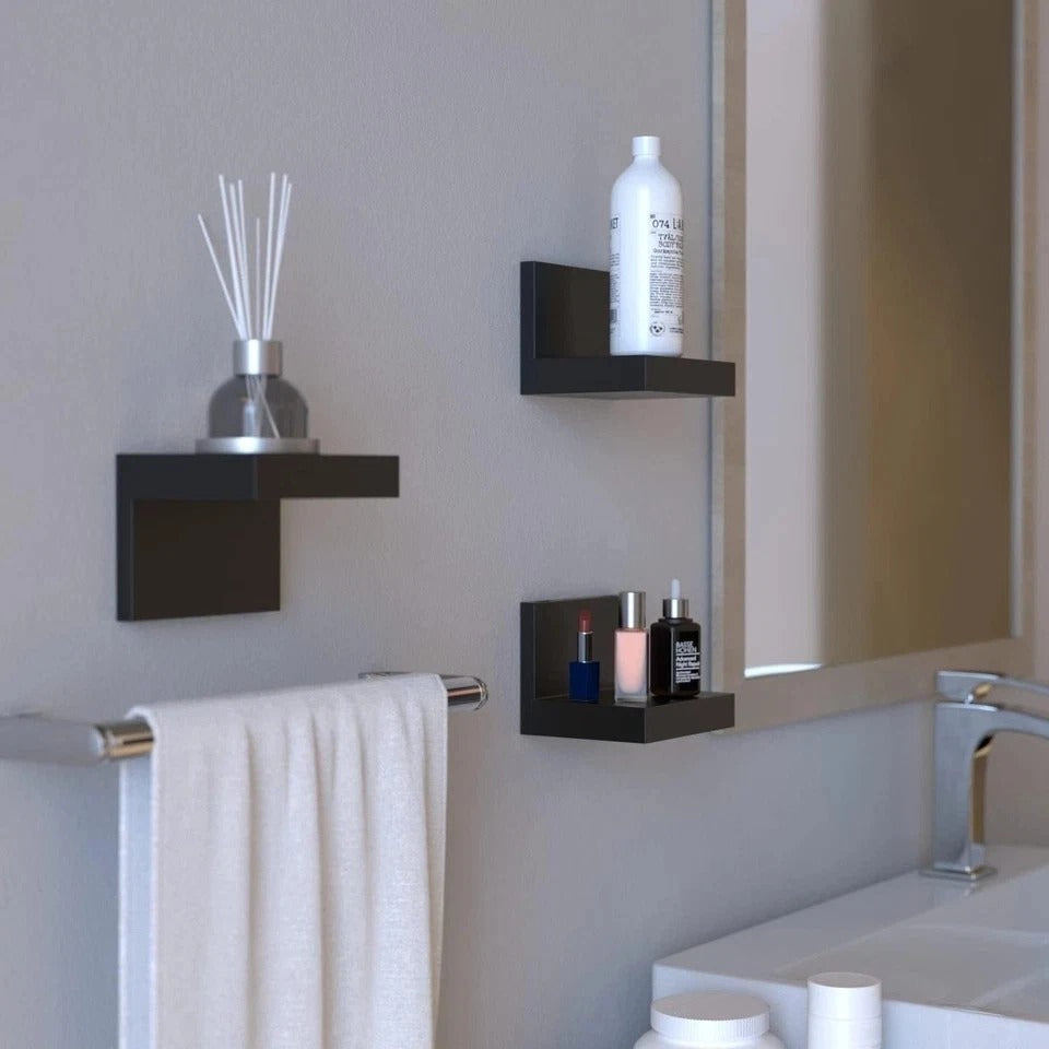 Versatile Black Floating Shelves (4x3.3x3) - 7-Pack with Easy Installation