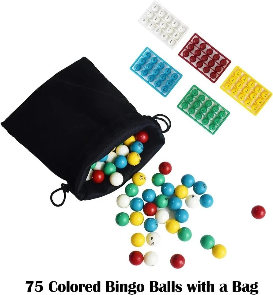 Bingo Game Set - Metal Cage, 75 Colored Balls, 100 Cards, 500 Mixed Chips