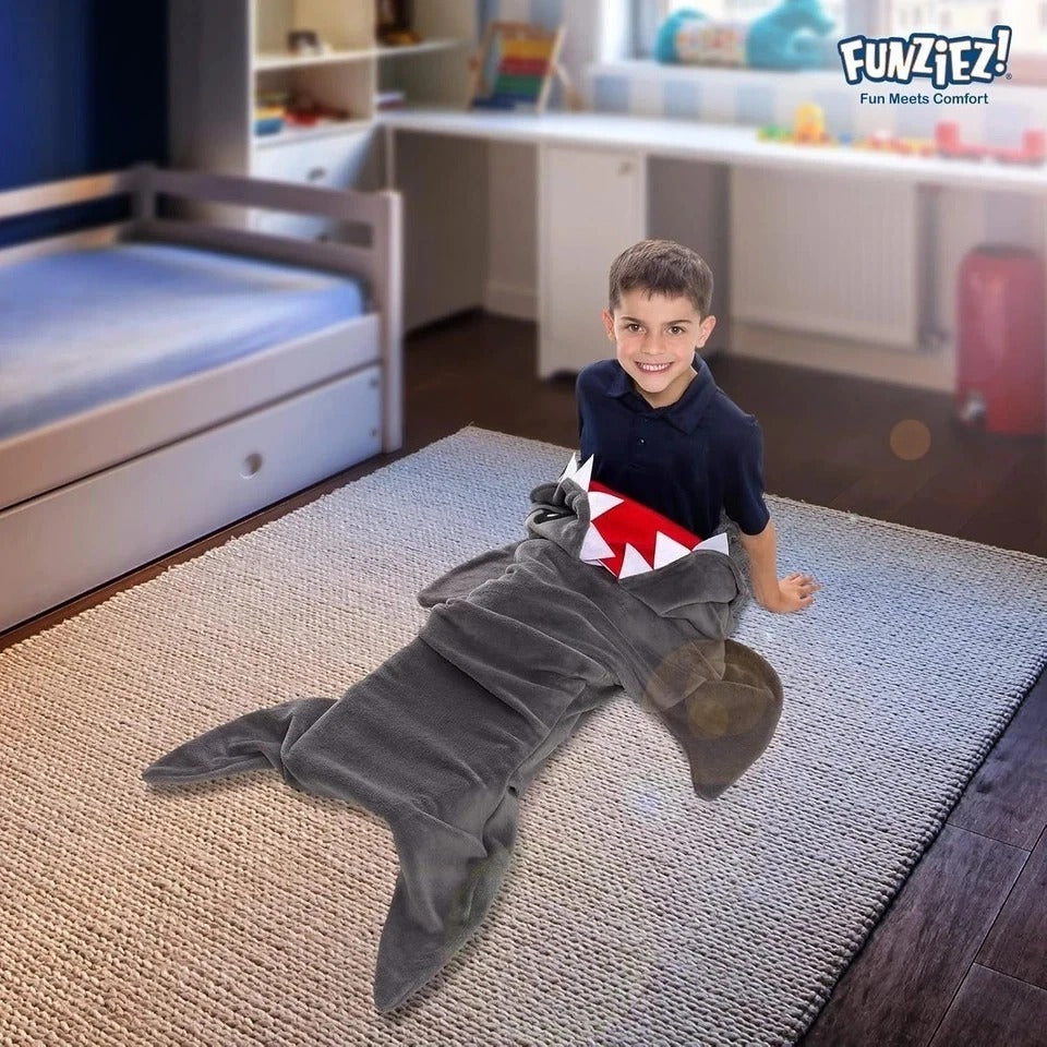 Animal Tail Blanket - Plush Animal Sleeping Bag Blanket for Kids (Gray Shark)