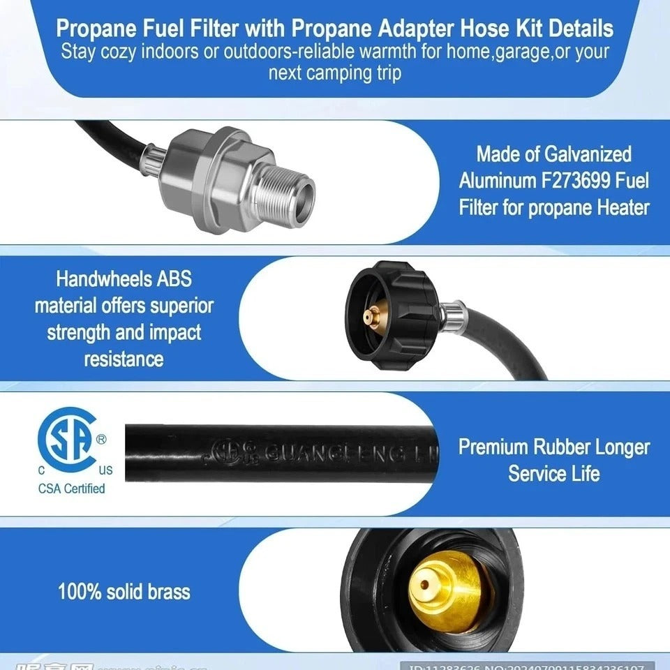F273699 Propane Fuel Filter with 12 FT Propane Hose, for Buddy Heater, Big Buddy