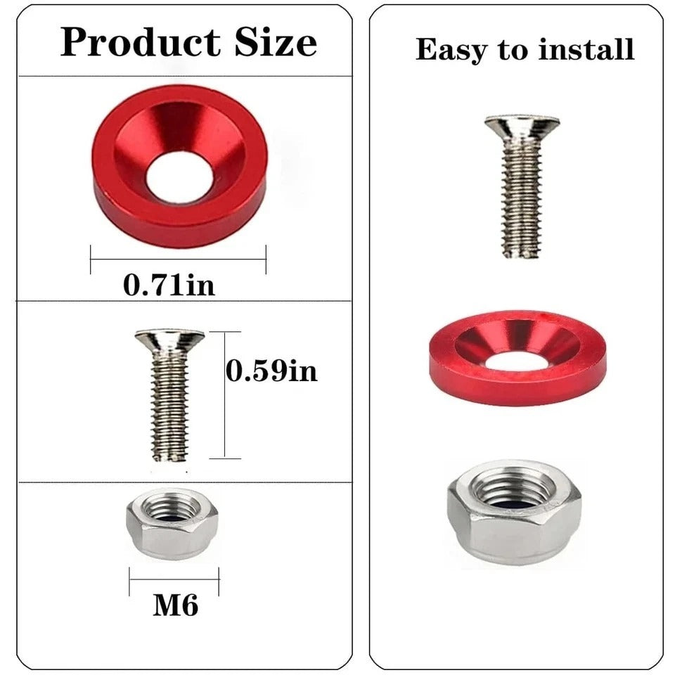 Engine Dress up Kit, 40 PCS Bumper Fender Washers ，M6 Dress up Bolts (Red)
