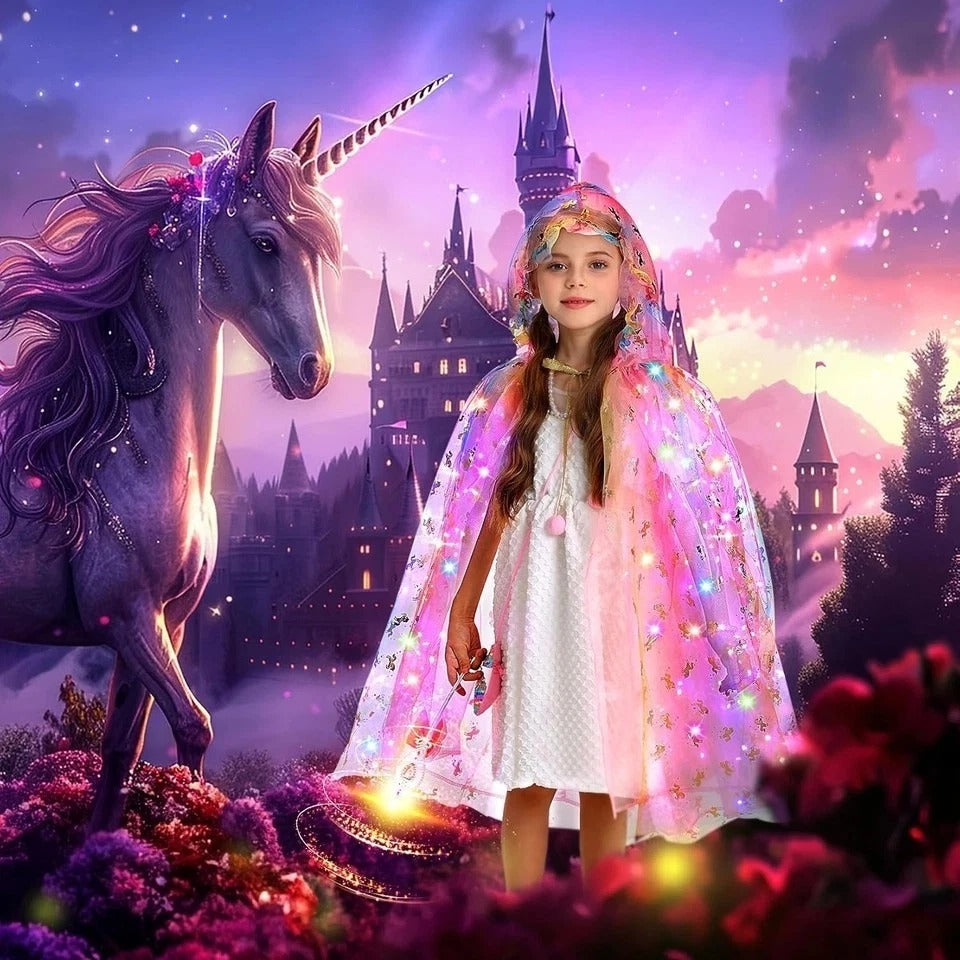 Princess Dress up for Girls,Unicorn Light up Princess Cape Set,Light up Princess