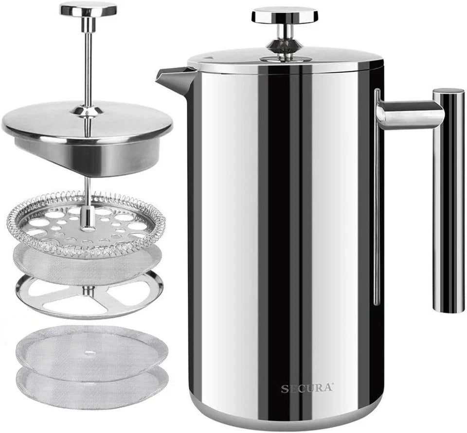 French Press Coffee Maker, 304 Grade Stainless Steel Insulated Coffee Press with