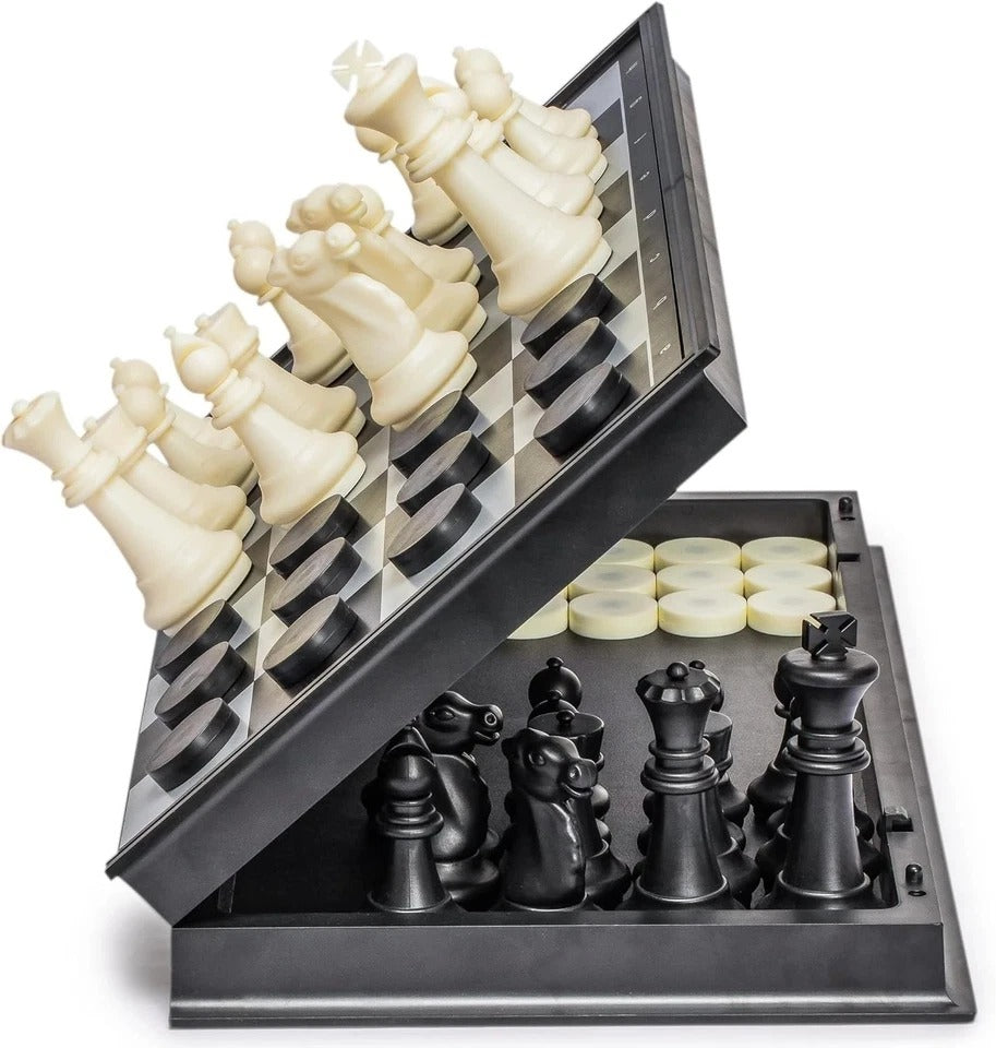 14" Magnetic 2-in-1 Travel Chess & Checkers Foldable Board Game Set