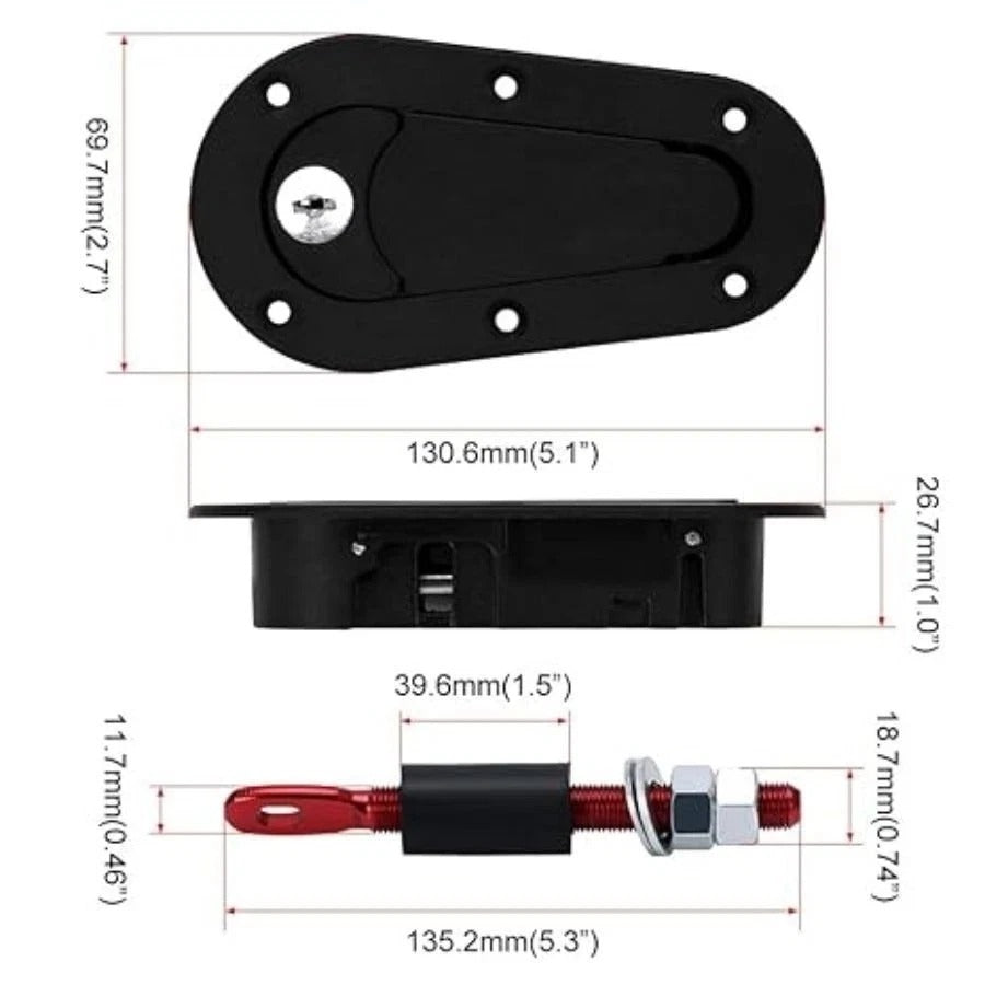 Universal Racing Car Flush Hood Latch & Pin Kit - Engine Bonnet Lock Kit -
