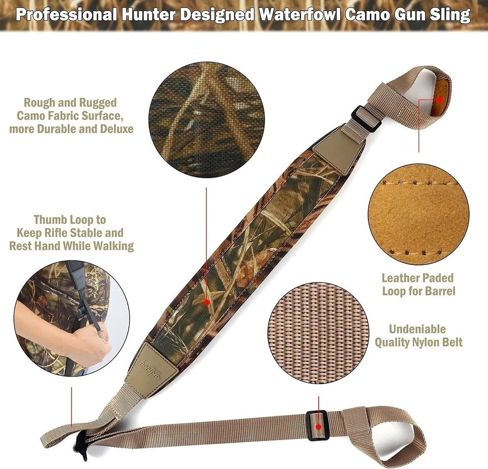 HUNTPAL Non-Swivel No Drill Stalker Sling Two Basic Style, Waterfowl Camo