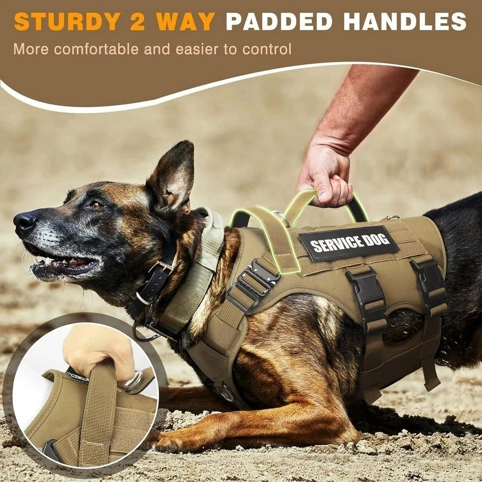 WINSEE Service Dog Vest Harness for Large Dog, Tactical Working MOLLE Vest with