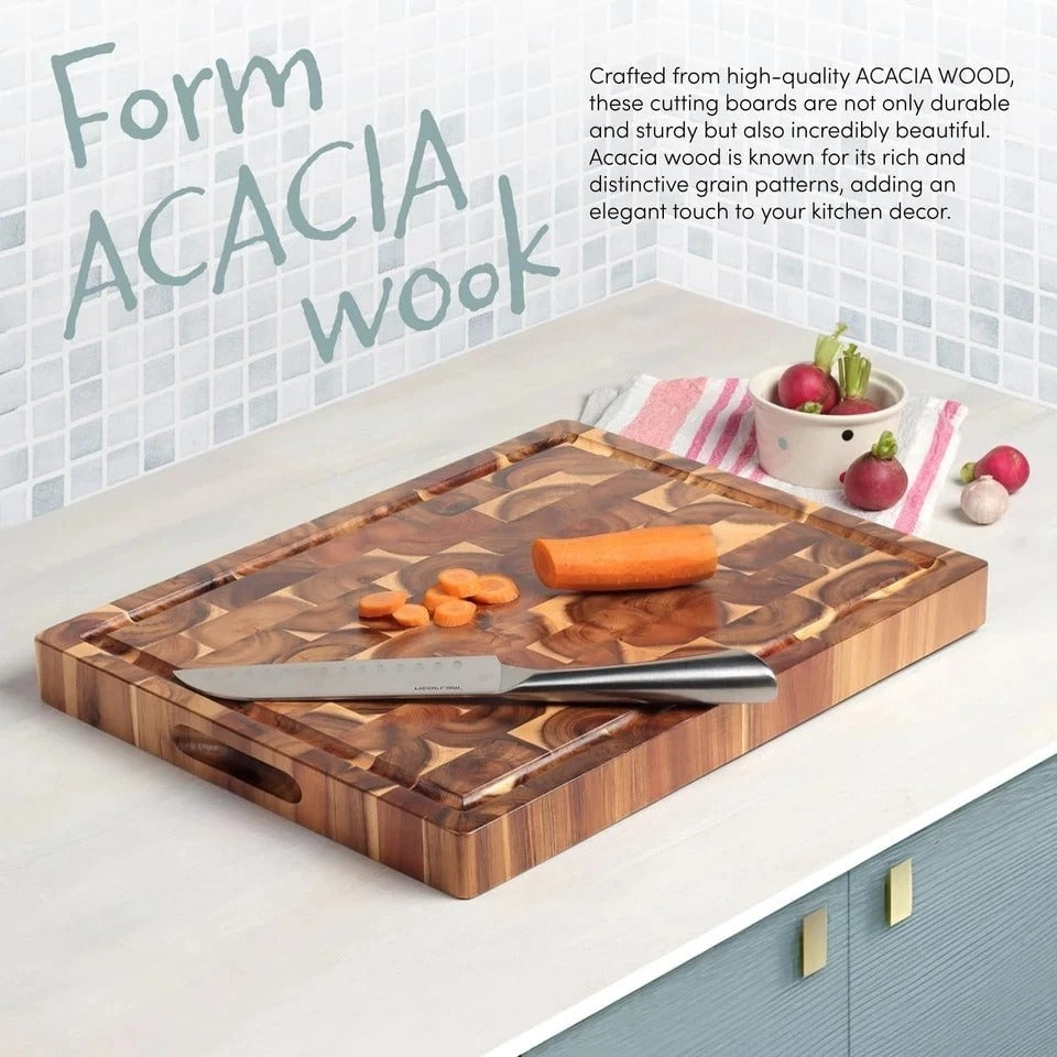 Acacia End Grain Cutting Board (17X13X1.5In), Butcher Block - Reversible Multipu