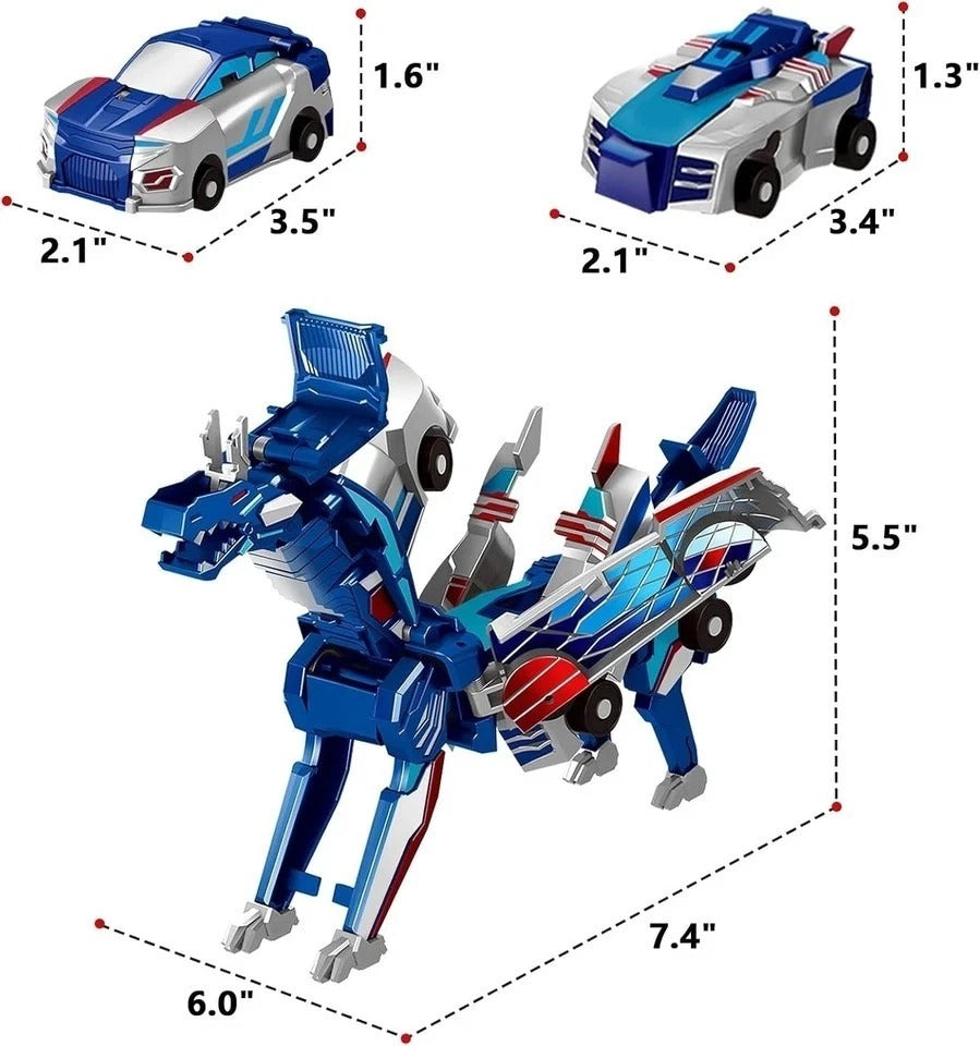 Collision Transforming Dinosaur Car Toy, 2 Magnetic Cars Transform into Dinosaur